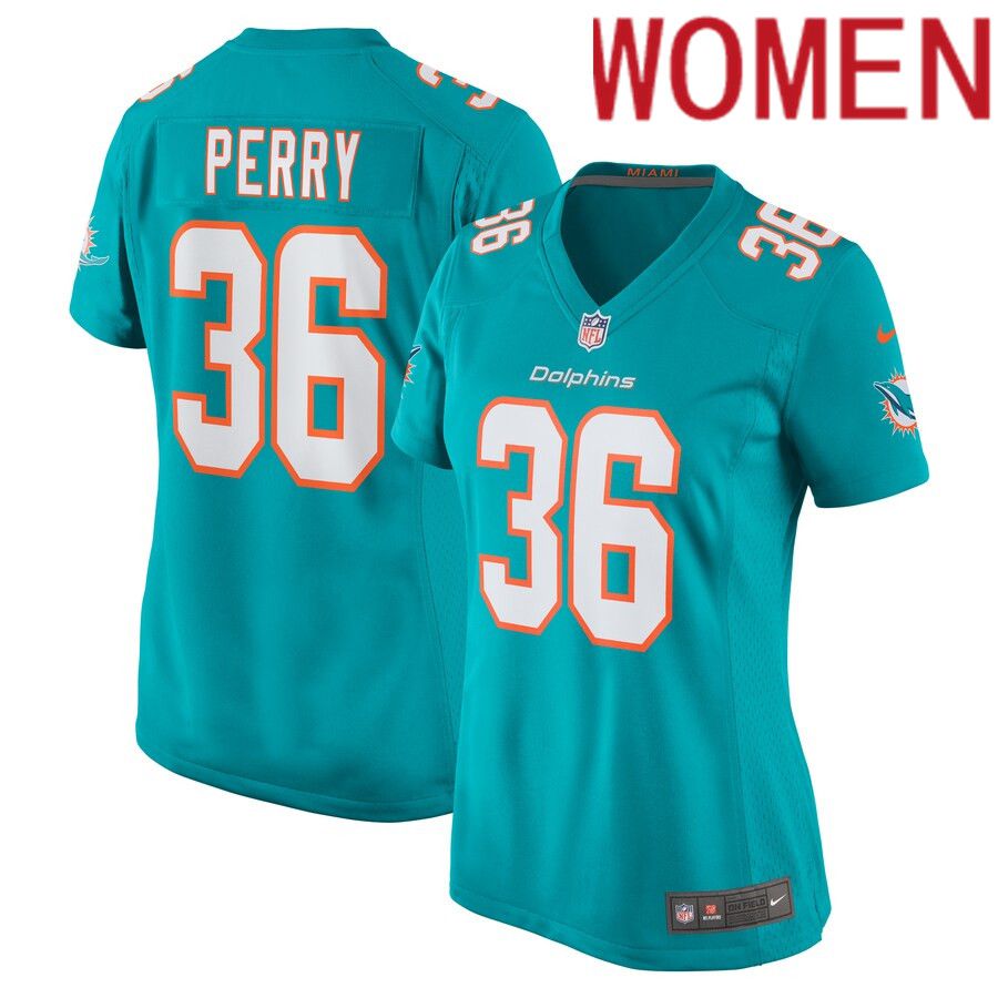 Women Miami Dolphins 36 Jamal Perry Nike Aqua Home Game Player NFL Jersey